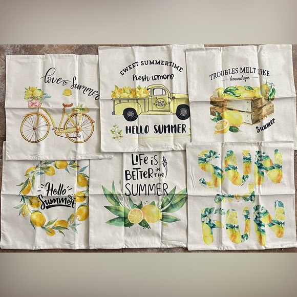 Summer Outdoor Home Decor Throw Yellow Lemon Zipper Pillow Covers Set of 6 - Picture 2 of 8
